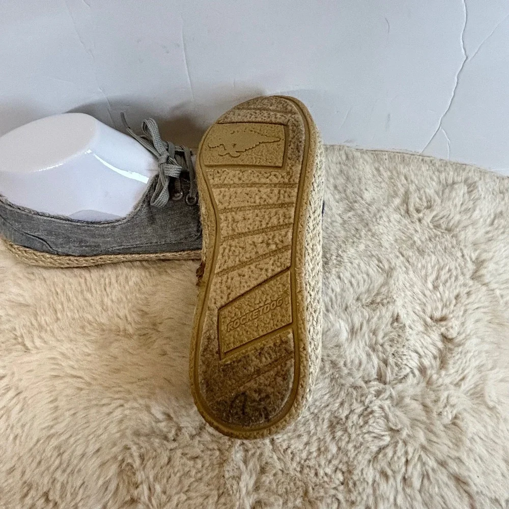Rocket Dog Gray‎ Canvas Espadrille Lace Up Mary Jane Shoes Women's